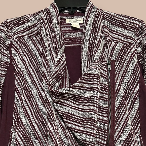 Lucky Brand Sweater Striped Open Front Moto Asymmetrical Zip Boho Cardigan Small - Picture 4 of 8